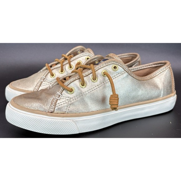 Sperry Top Sider Shoe Womens 7.5 Gold Seacoast Metallic Python Embossed Sneaker - Picture 1 of 9